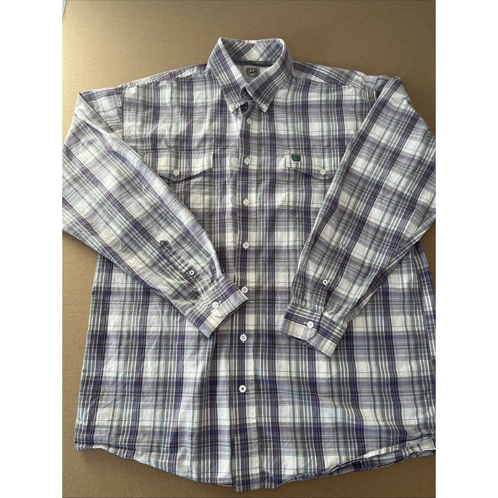 Cinch Button Down Cowboy Western Shirt Flip Cuff Floral / Plaid Purple Men L